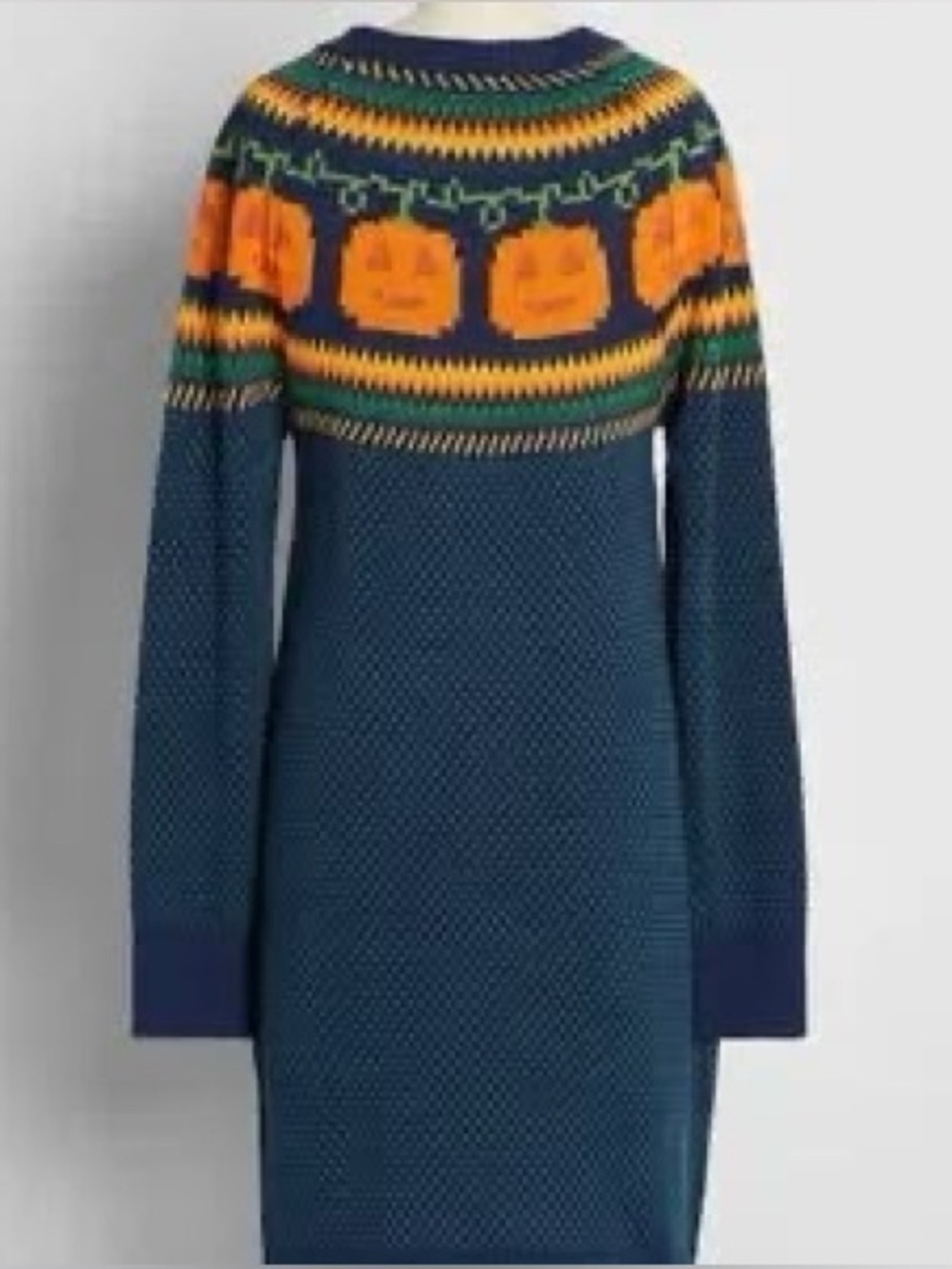 ModCloth Cozy Commitment Fair Isle Sweater Dress in Pumpkins Jack-O-Lanterns - Picture 2 of 11